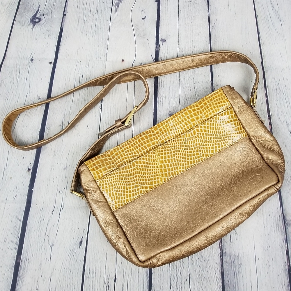 SAS | gold metallic snake print crossbody purse